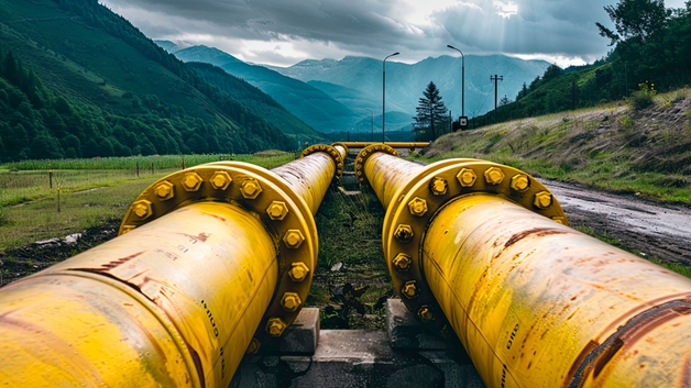 Natural gas pipeline in mountain landscape