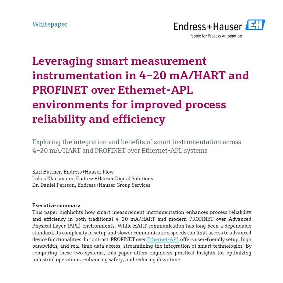 Nutzung intelligenter Messgeräte in 4…20 mA/HART- und PROFINET over Ethernet-APL-Anwendungen