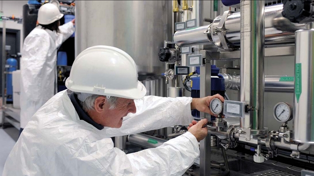Techniker beim Optimierung von einem Druckluftsytem