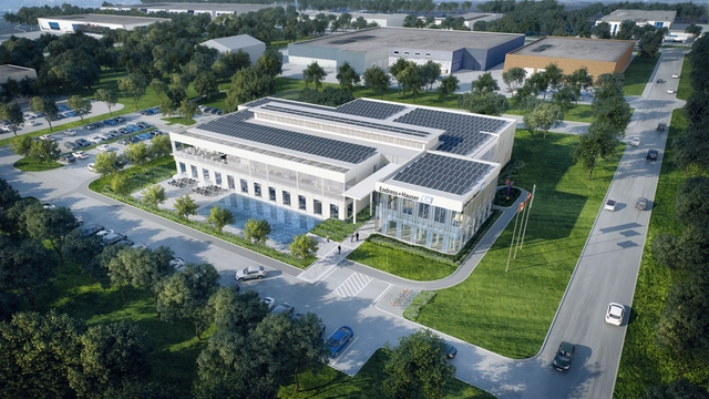 Neue Bürogebäude mit Photovoltaikanlage und Wärmepumpen zur Reduzierung des CO₂-Fußabdrucks