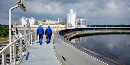 Workers at the wastewater treatment plant of a chemical park